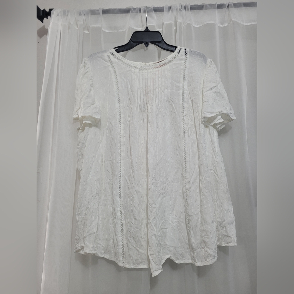 Knox Rose White Peasant Gauze Lace Short Sleeve Blouse Women’s XXL